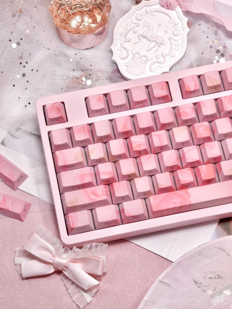 Bluejw High Quality 84-Key Mechanical Gaming Keyboard - Rose Pink PBT Cherry Profile Side Print Keycaps - Image 1